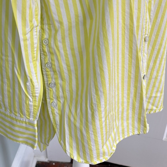 Talbots Side Button Boyfriend Yellow White Striped Button-Up Shirt Size Large - Picture 2 of 5